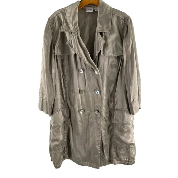 Chico’s Beige Silk Double Breasted Jacket Chico's Size 2 US Size Large EUC - Picture 1 of 5